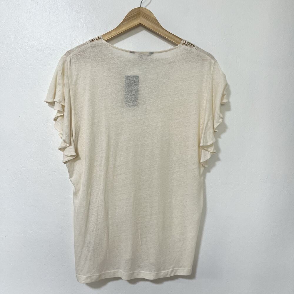 Lauren Ralph Lauren Linen Blend Jersey Flutter‎ Sleeve Top Size XL White Cottage - Picture 2 of 6